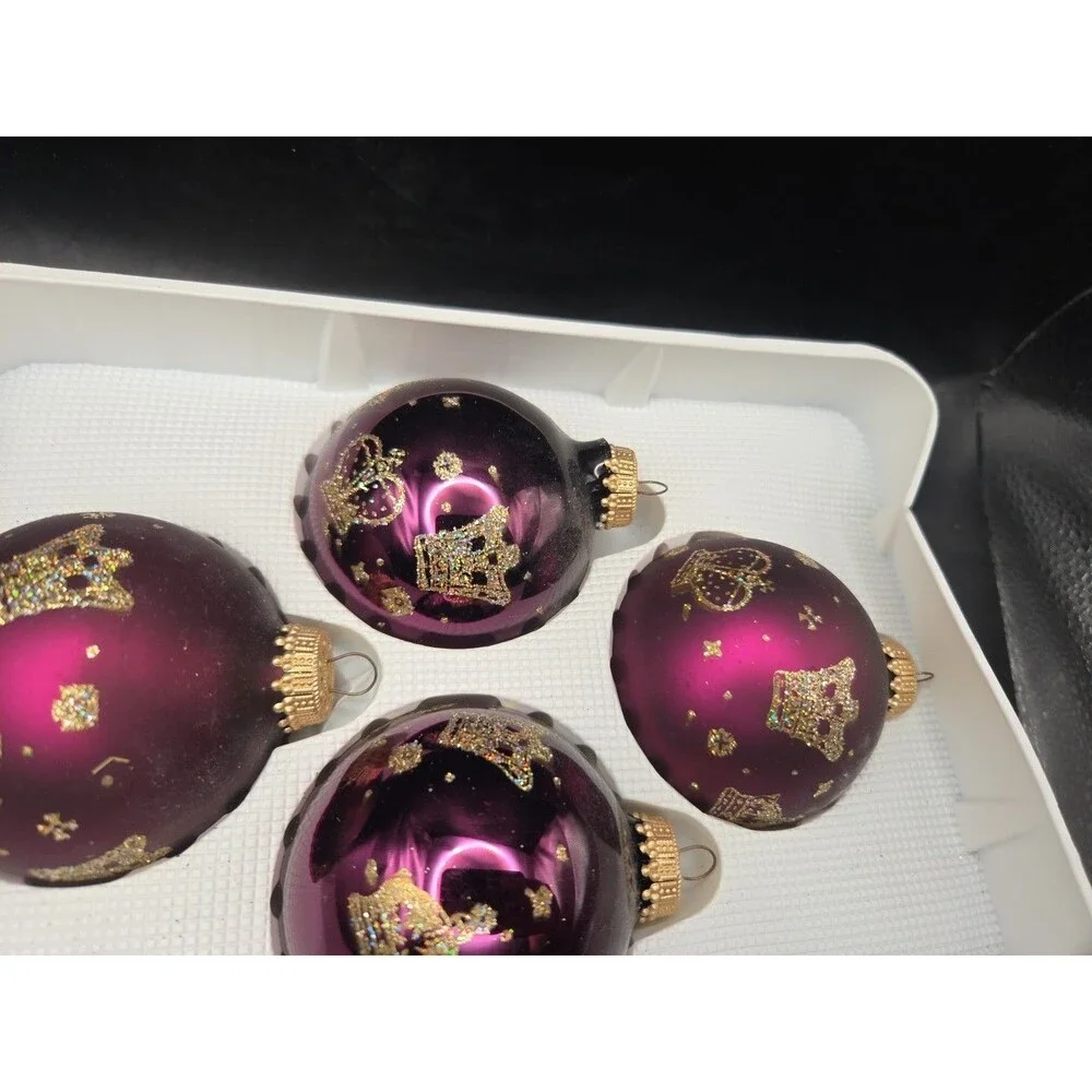 Christmas By Krebs Elegant Glass Purple Christmas Ornaments Crowns Black Cherry